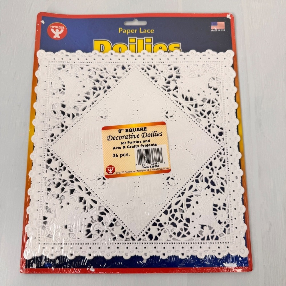 VTG Hygloss Paper Lace Doilies 8" White Square 36pc Decorative Craft Party USA